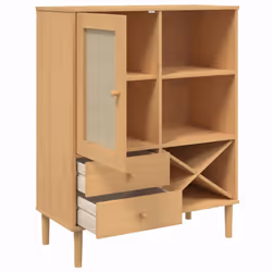 vidaXL Highboard Sideboard Cupboard SENJA Rattan Look White Solid Wood Pine - brown - Additional view 5