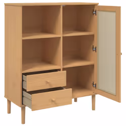 vidaXL Highboard Sideboard Storage Cupboard SENJA Rattan Look Solid Wood Pine - brown - Additional view 5
