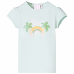 Kids' T-shirt Short Sleeves Children's T Shirt Tee Rainbow and Palm Print - mint, 116