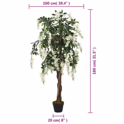 vidaXL Artificial Wisteria Tree Artificial Plant 840 Leaves Green and White - 180 cm