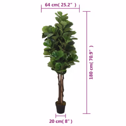 vidaXL Artificial Fiddle Leaf Fig Tree Artificial Fake Plant 96 Leaves Green - 180 cm