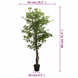 vidaXL Artificial Ficus Tree Fake Plant Artificial Plant 756 Leaves Green - 80 cm