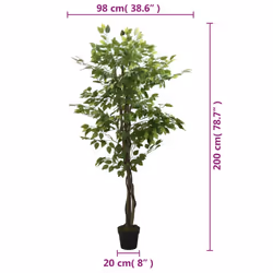 vidaXL Artificial Ficus Tree Fake Plant Artificial Plant 756 Leaves Green - 200 cm