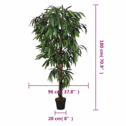vidaXL Artificial Mango Tree Fake Plant Artificial Plant 900 Leaves Green - 180 cm - Additional view 3