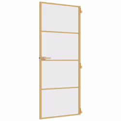vidaXL Interior Door Slim Sliding Door Golden Tempered Glass and Aluminium - Additional view 4