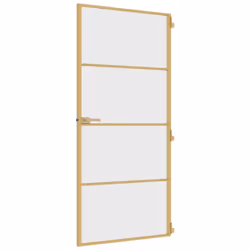 vidaXL Interior Door Slim Sliding Door Golden Tempered Glass and Aluminium - Additional view 4