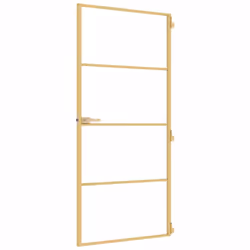 vidaXL Interior Door Slim Sliding Door Golden Tempered Glass and Aluminium - Additional view 4
