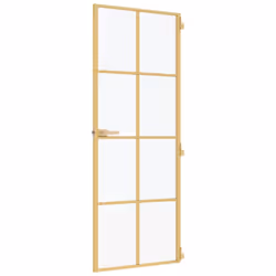 vidaXL Interior Door Slim Sliding Door Golden Tempered Glass and Aluminium - Additional view 4