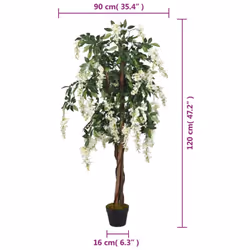 vidaXL Artificial Wisteria Tree Artificial Plant 840 Leaves Green and White - 120 cm - Additional view 4