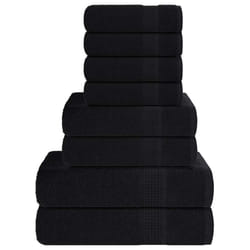 vidaXL Towel Set 8 Piece Tea Towel Hand Towel Wash Towel 360 gsm 100% Cotton - black