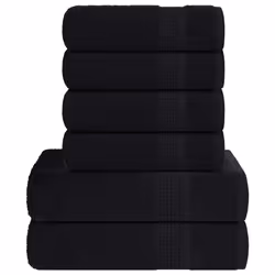 vidaXL Towel Set 6 Piece Tea Towel Hand Towel Wash Towel 360 gsm 100% Cotton - black