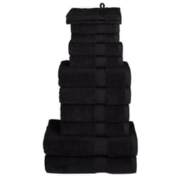 vidaXL Premium Towel Set 12 Piece Shower Towel Bath Towel 600 gsm 100% Cotton - black