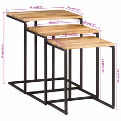 vidaXL Nesting Tables Telephone Table Coffee Table 3 pcs Solid Wood Acacia - Additional view 8