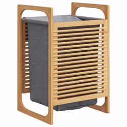 vidaXL Laundry Basket with Grey Bag Laundry Hamper Bin Laundry Sorter Bamboo - Additional view 4