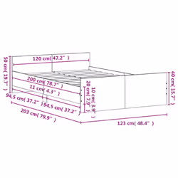 vidaXL Bed Frame with Headboard and Footboard Mattress Foundation Bed Base - concrete grey, 120 x 200 cm - Additional view 3