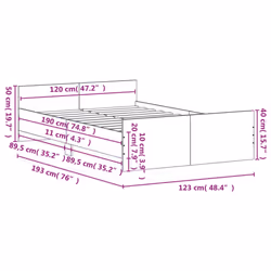 vidaXL Bed Frame with Headboard and Footboard Mattress Foundation Bed Base - concrete grey, 120 x 190 cm - Additional view 8