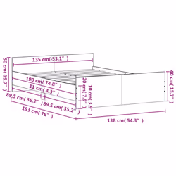 vidaXL Bed Frame with Headboard and Footboard Mattress Foundation Bed Base - concrete grey, 135 x 190 cm - Additional view 8
