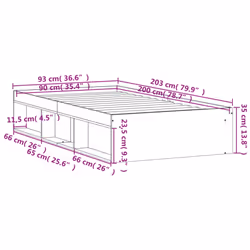 vidaXL Bed Frame Bedroom Mattress Foundation Guest Room Bedstead Bed Base - concrete grey, 90 x 200 cm - Additional view 10