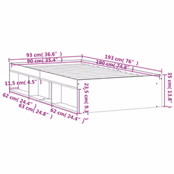 vidaXL Bed Frame Bedroom Mattress Foundation Guest Room Bedstead Bed Base - grey sonoma, 90 x 190 cm - Additional view 10