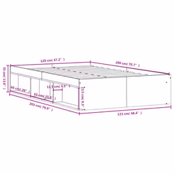 vidaXL Bed Frame Bedroom Mattress Foundation Guest Room Bedstead Bed Base - concrete grey, 120 x 200 cm - Additional view 3