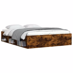 vidaXL Bed Frame Bedroom Mattress Foundation Guest Room Bedstead Bed Base - smoked oak, 140 x 200 cm - Additional view 2