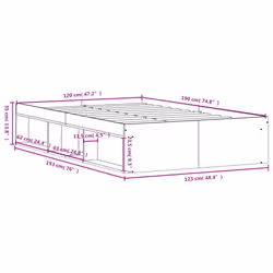 vidaXL Bed Frame Bedroom Mattress Foundation Guest Room Bedstead Bed Base - concrete grey, 120 x 190 cm - Additional view 3