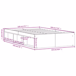 vidaXL Bed Frame Bedroom Mattress Foundation Guest Room Bedstead Bed Base - smoked oak, 120 x 190 cm - Additional view 3