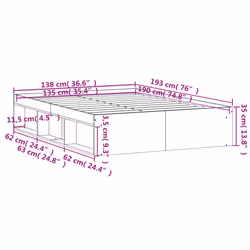 vidaXL Bed Frame Bedroom Mattress Foundation Guest Room Bedstead Bed Base - white, 135 x 190 cm - Additional view 10