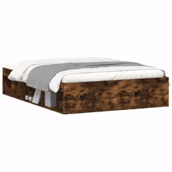vidaXL Bed Frame Bedroom Mattress Foundation Guest Room Bedstead Bed Base - smoked oak, 135 x 190 cm - Additional view 2