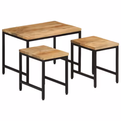 vidaXL Nesting Coffee Tables Nesting Table 3 pcs Solid Rough Mango Wood & Iron