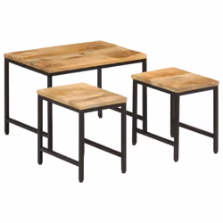 vidaXL Nesting Coffee Tables Nesting Table 3 pcs Solid Rough Mango Wood & Iron - Additional view 10