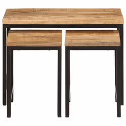 vidaXL Nesting Coffee Tables Nesting Table 3 pcs Solid Rough Mango Wood & Iron