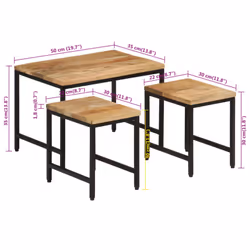 vidaXL Nesting Coffee Tables Nesting Table 3 pcs Solid Rough Mango Wood & Iron - Additional view 8