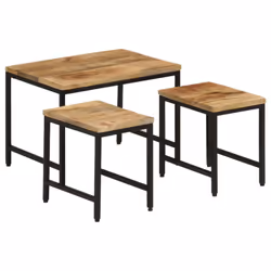vidaXL Nesting Coffee Tables Nesting Table 3 pcs Solid Rough Mango Wood & Iron - Additional view 9