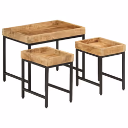vidaXL Nesting Coffee Tables Nesting Table 3 pcs Solid Rough Mango Wood & Iron