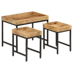 vidaXL Nesting Coffee Tables Nesting Table 3 pcs Solid Rough Mango Wood & Iron