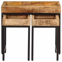 vidaXL Nesting Coffee Tables Nesting Table 3 pcs Solid Rough Mango Wood & Iron
