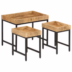 vidaXL Nesting Coffee Tables Nesting Table 3 pcs Solid Rough Mango Wood & Iron - Additional view 8