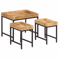 vidaXL Nesting Coffee Tables Nesting Table 3 pcs Solid Rough Mango Wood & Iron - Additional view 9