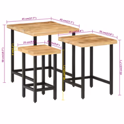 vidaXL Nesting Coffee Tables Nesting Table 3 pcs Solid Rough Mango Wood & Iron