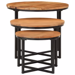 vidaXL Nesting Coffee Tables Nesting Table 3 pcs Solid Wood Acacia and Iron