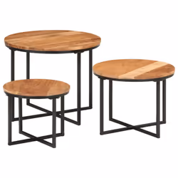 vidaXL Nesting Coffee Tables Nesting Table 3 pcs Solid Wood Acacia and Iron - Additional view 7