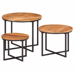 vidaXL Nesting Coffee Tables Nesting Table 3 pcs Solid Wood Acacia and Iron - Additional view 8
