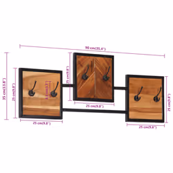 vidaXL Wall Coat Rack Clothes Coat Hook Wall Hooks Solid Wood Acacia and Iron - Additional view 7