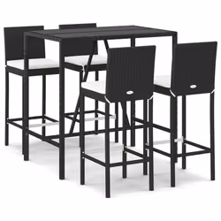 vidaXL Garden Bar Set Table and Chair 5 Piece with Cushions Black Poly Rattan - black, 5 piece