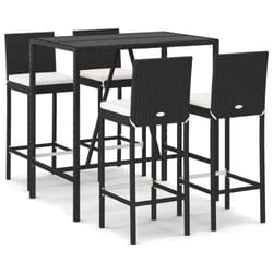 vidaXL Garden Bar Set Table and Chair 5 Piece with Cushions Black Poly Rattan - black, 5 piece