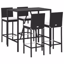 vidaXL Garden Bar Set Table and Chair 5 Piece with Cushions Black Poly Rattan - black, 5 piece