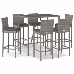 vidaXL Garden Bar Set Table and Chair 5 Piece with Cushions Black Poly Rattan - grey, 7 piece