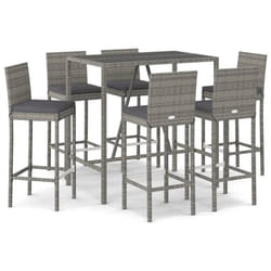 vidaXL Garden Bar Set Table and Chair 5 Piece with Cushions Black Poly Rattan - grey, 7 piece