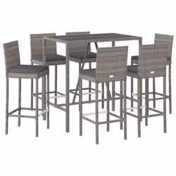 vidaXL Garden Bar Set Table and Chair 5 Piece with Cushions Black Poly Rattan - grey, 7 piece